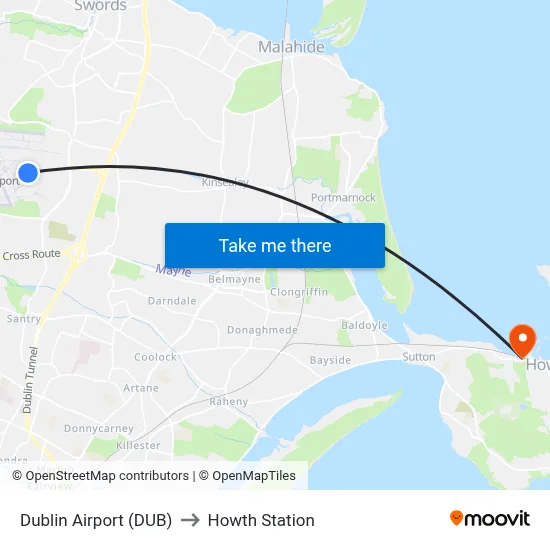 Dublin Airport (DUB) to Howth Station map
