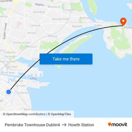 Pembroke Townhouse Dublin4 to Howth Station map