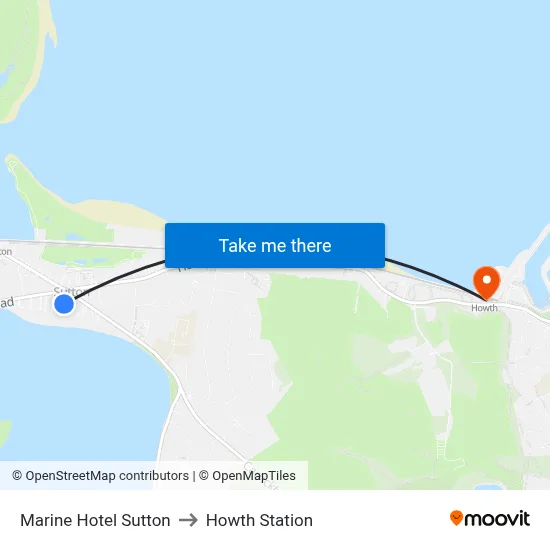 Marine Hotel Sutton to Howth Station map