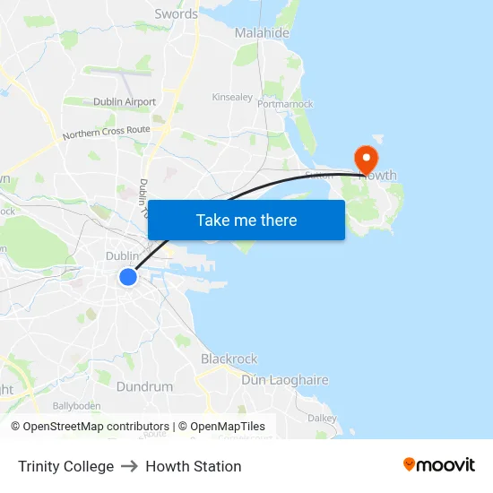 Trinity College to Howth Station map