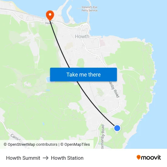 Howth Summit to Howth Station map