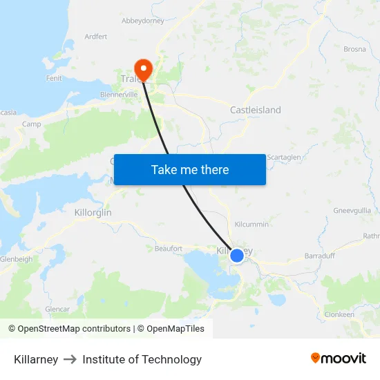 Killarney to Institute of Technology map