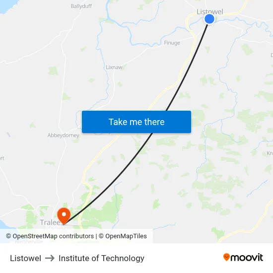 Listowel to Institute of Technology map