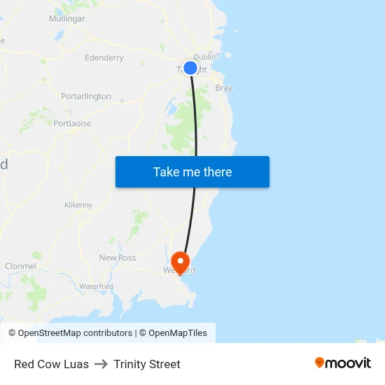 Red Cow Luas to Trinity Street map