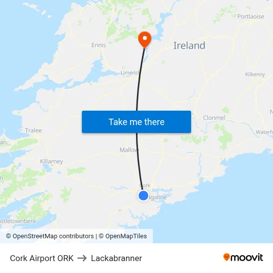 Cork Airport ORK to Lackabranner map