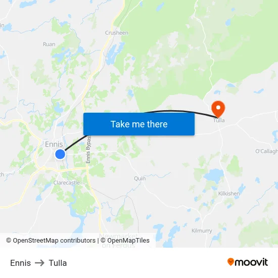 Ennis to Tulla map
