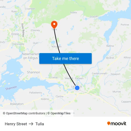 Henry Street to Tulla map