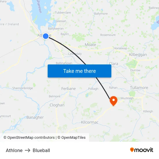 Athlone to Blueball map