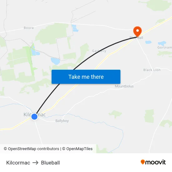 Kilcormac to Blueball map
