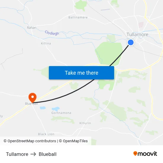 Tullamore to Blueball map