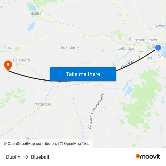 Dublin to Blueball map