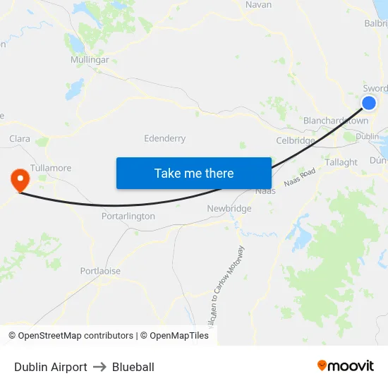 Dublin Airport to Blueball map