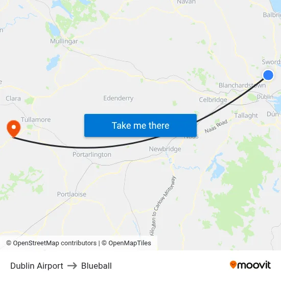 Dublin Airport to Blueball map