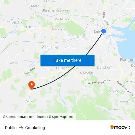 Dublin to Crooksling map
