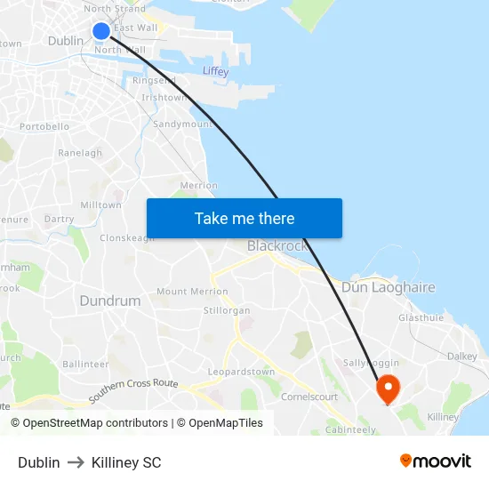 Dublin to Killiney SC map