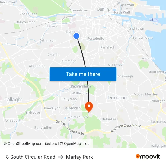 8 South Circular Road to Marlay Park map