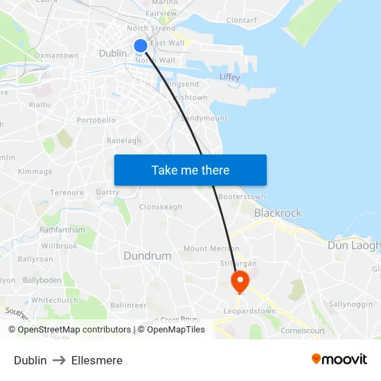 Dublin to Ellesmere map