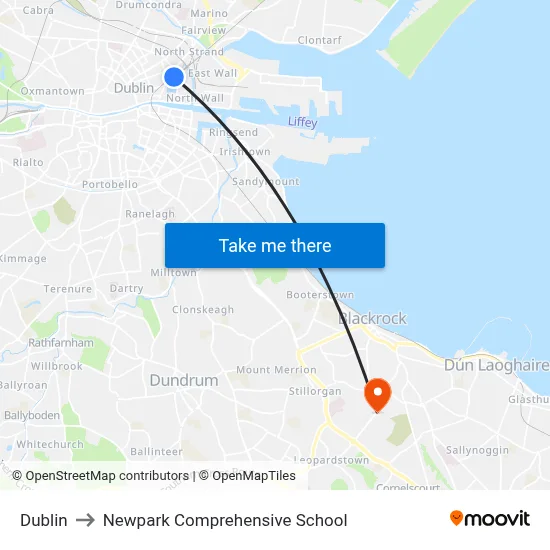 Dublin to Newpark Comprehensive School map