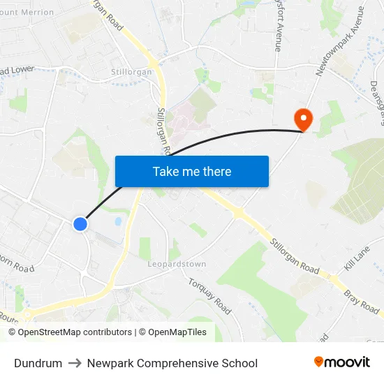 Dundrum to Newpark Comprehensive School map