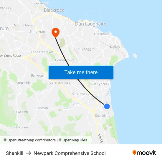Shankill to Newpark Comprehensive School map