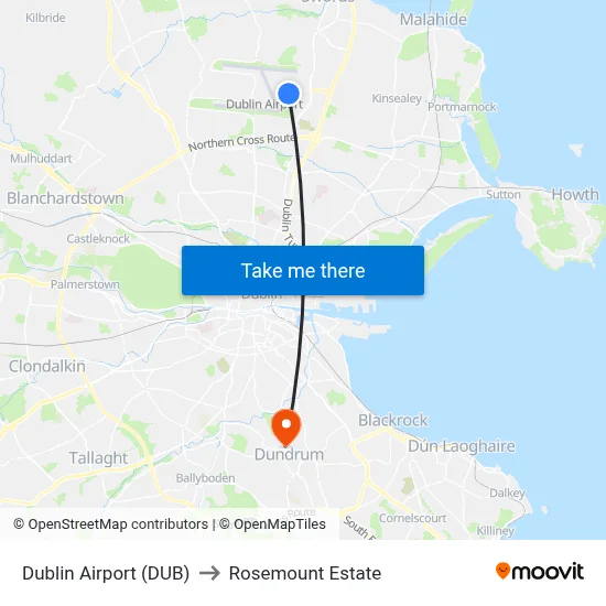 Dublin Airport (DUB) to Rosemount Estate map