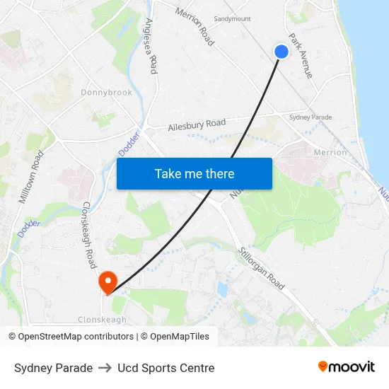 Sydney Parade to Ucd Sports Centre map