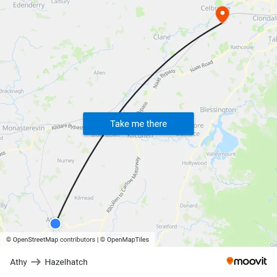 Athy to Hazelhatch map