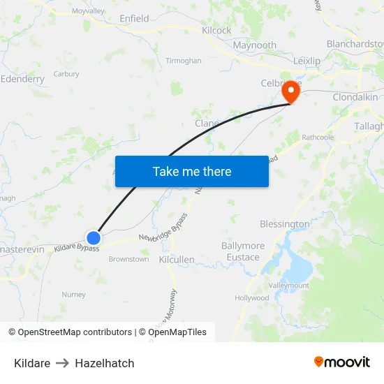 Kildare to Hazelhatch map