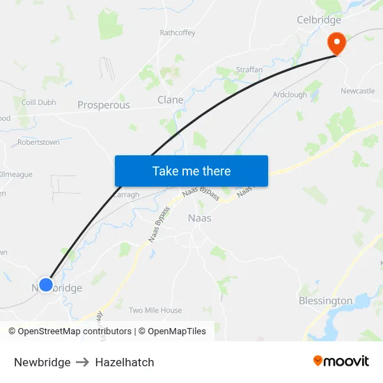Newbridge to Hazelhatch map
