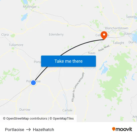 Portlaoise to Hazelhatch map