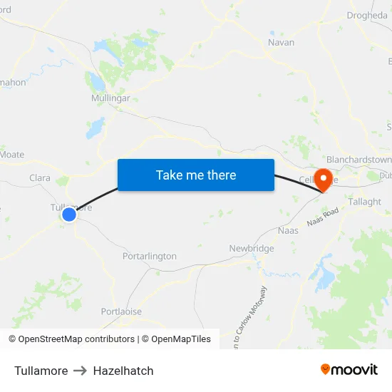 Tullamore to Hazelhatch map