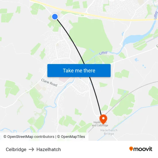 Celbridge to Hazelhatch map