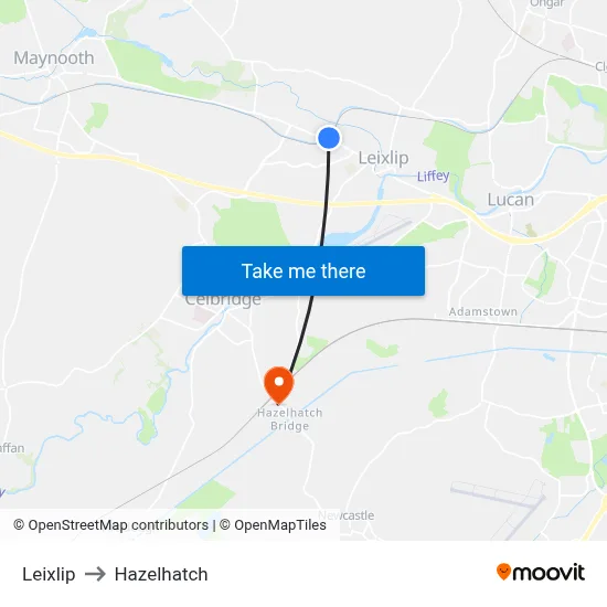 Leixlip to Hazelhatch map