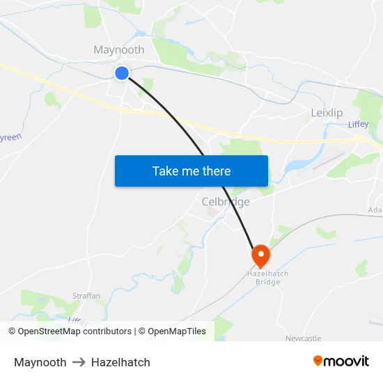 Maynooth to Hazelhatch map