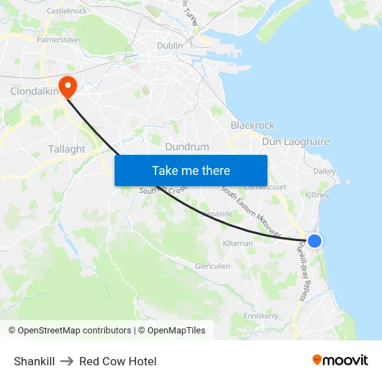Shankill to Red Cow Hotel map