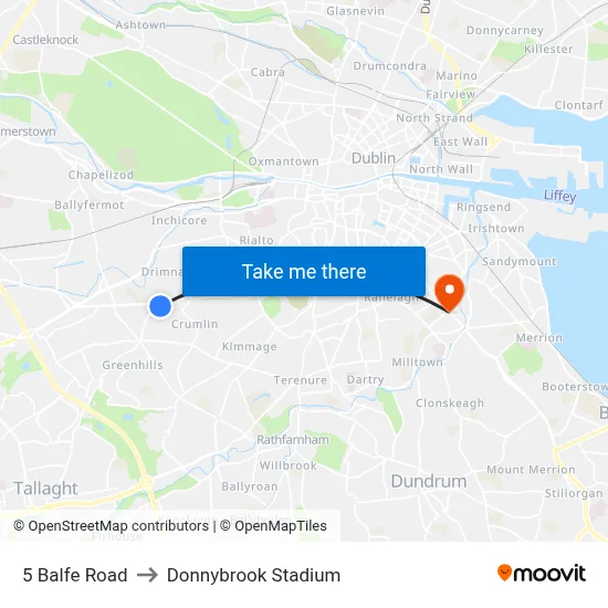 5 Balfe Road to Donnybrook Stadium map