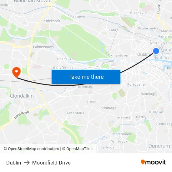 Dublin to Moorefield Drive map