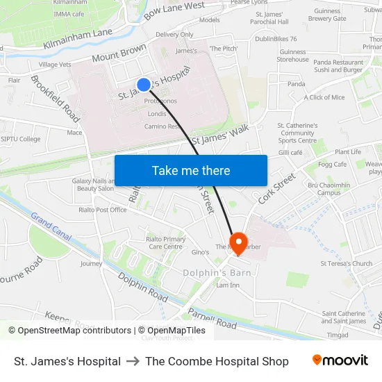 St. James's Hospital to The Coombe Hospital Shop map