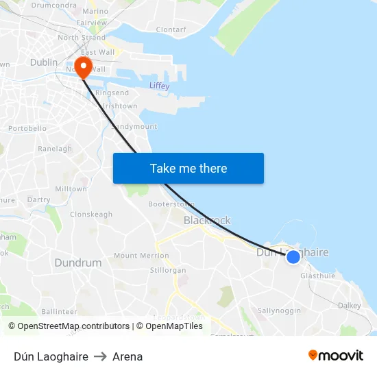 Dún Laoghaire to Arena map