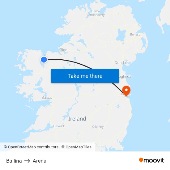 Ballina to Arena map