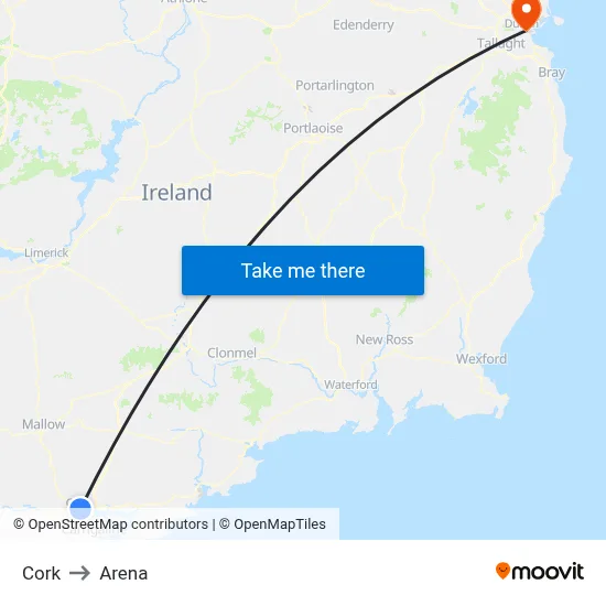 Cork to Arena map