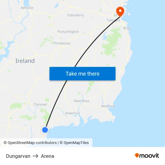 Dungarvan to Arena map
