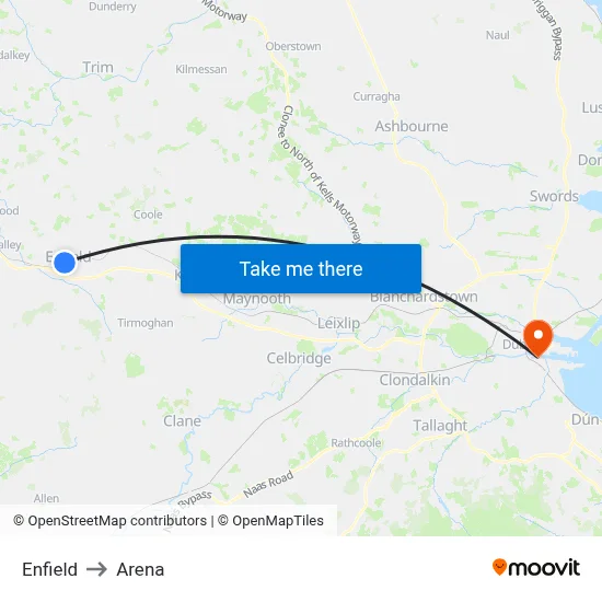 Enfield to Arena map