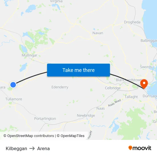 Kilbeggan to Arena map