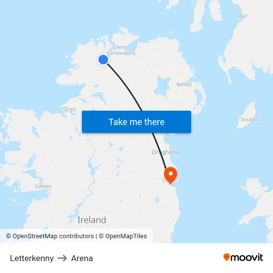 Letterkenny to Arena map