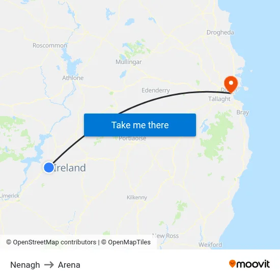 Nenagh to Arena map