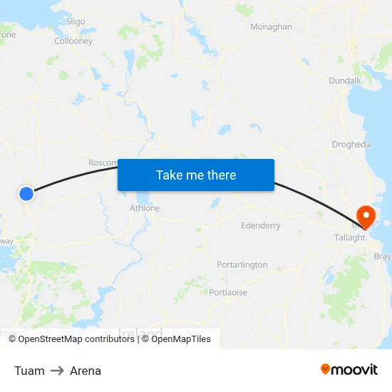 Tuam to Arena map
