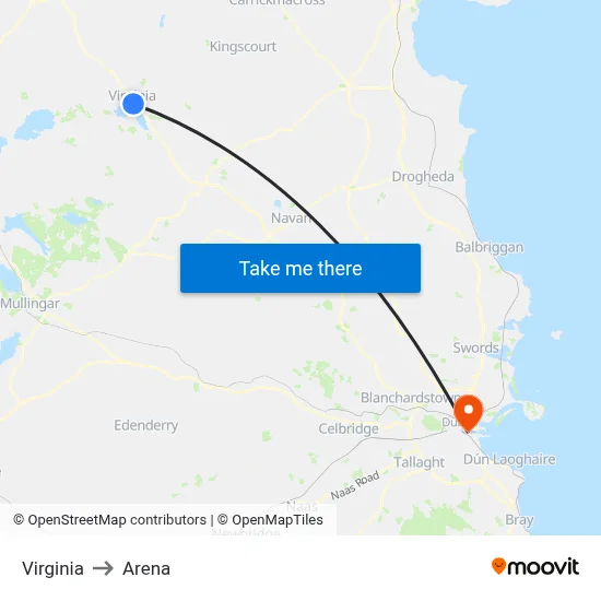 Virginia to Arena map