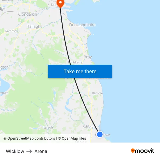 Wicklow to Arena map
