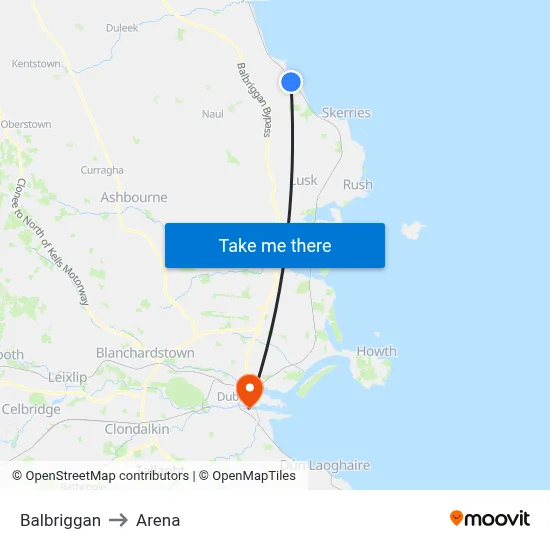Balbriggan to Arena map